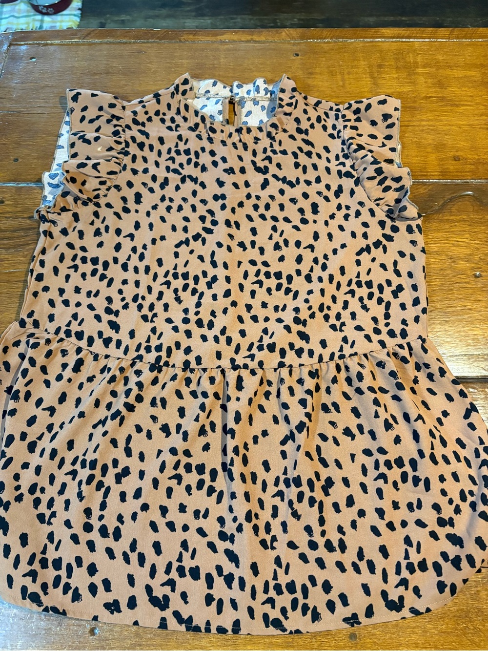 Tan Leopard Print Ruffle Sleeve Blouse